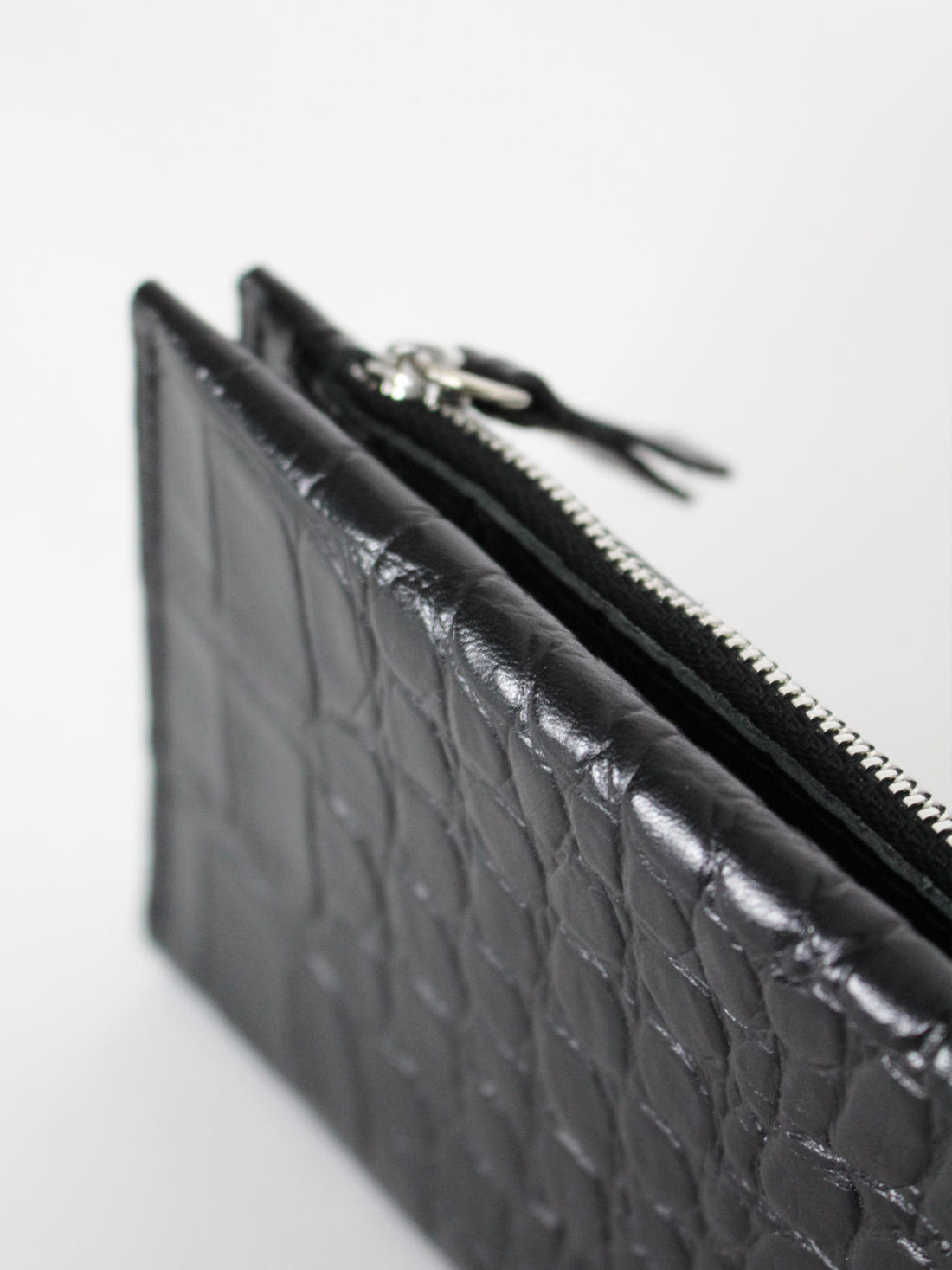 Klassische Leder-Geldbörse TAAL – Schwarz Croco – Detailansicht 1