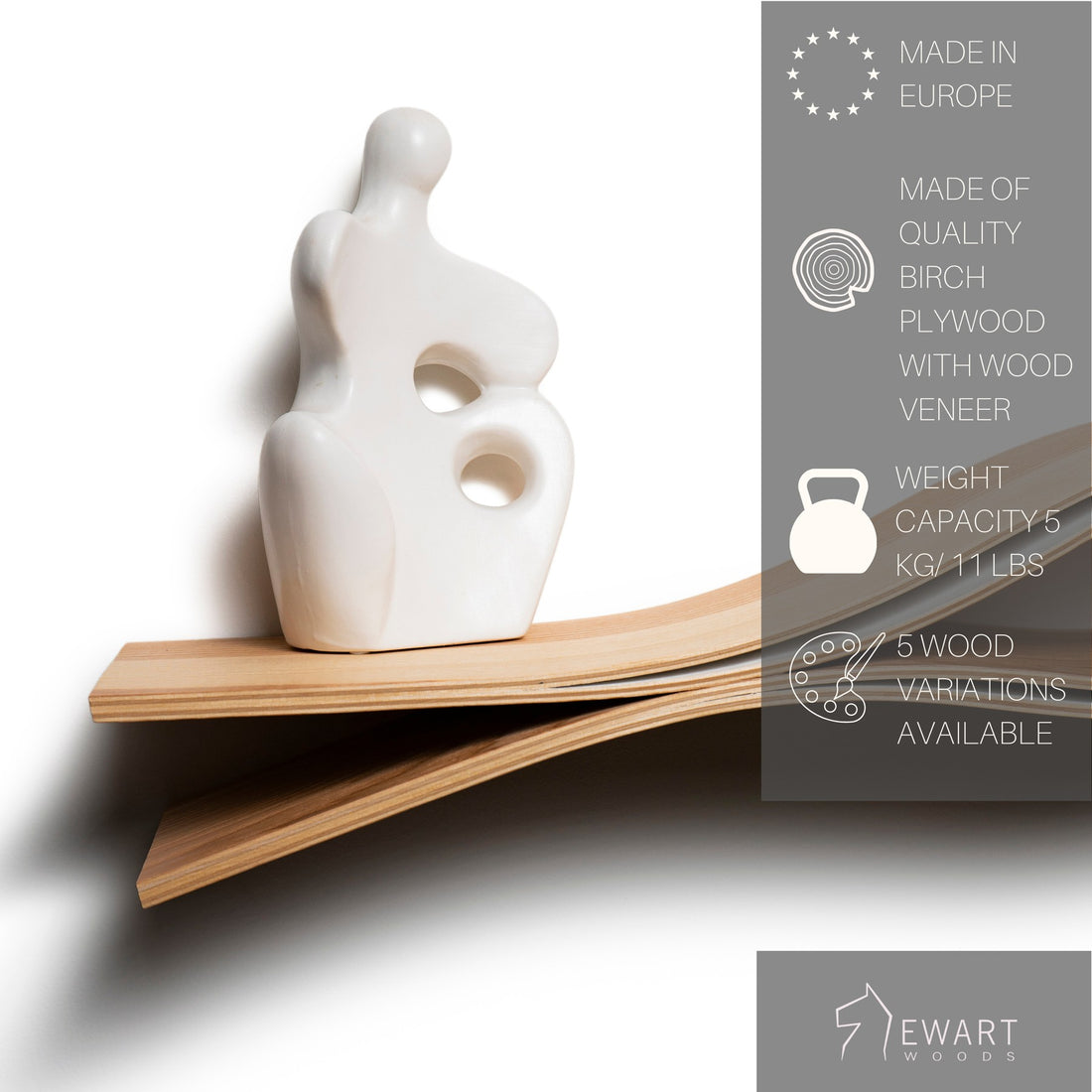 Schwebendes Wandregal aus Holz – Fish – Detailansicht 5