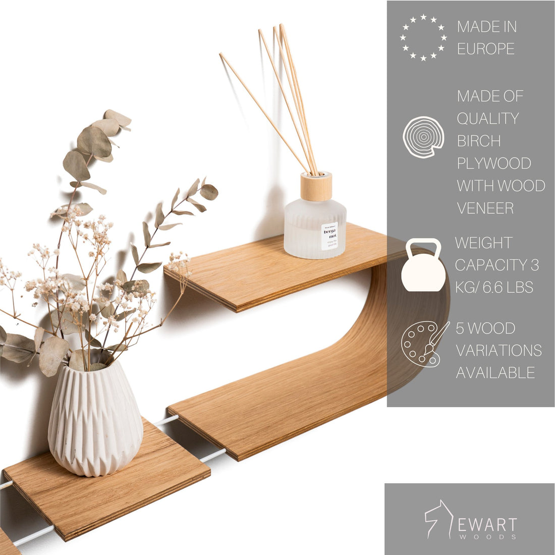 Schwebendes Wandregal aus Holz – Luno – Detailansicht 3