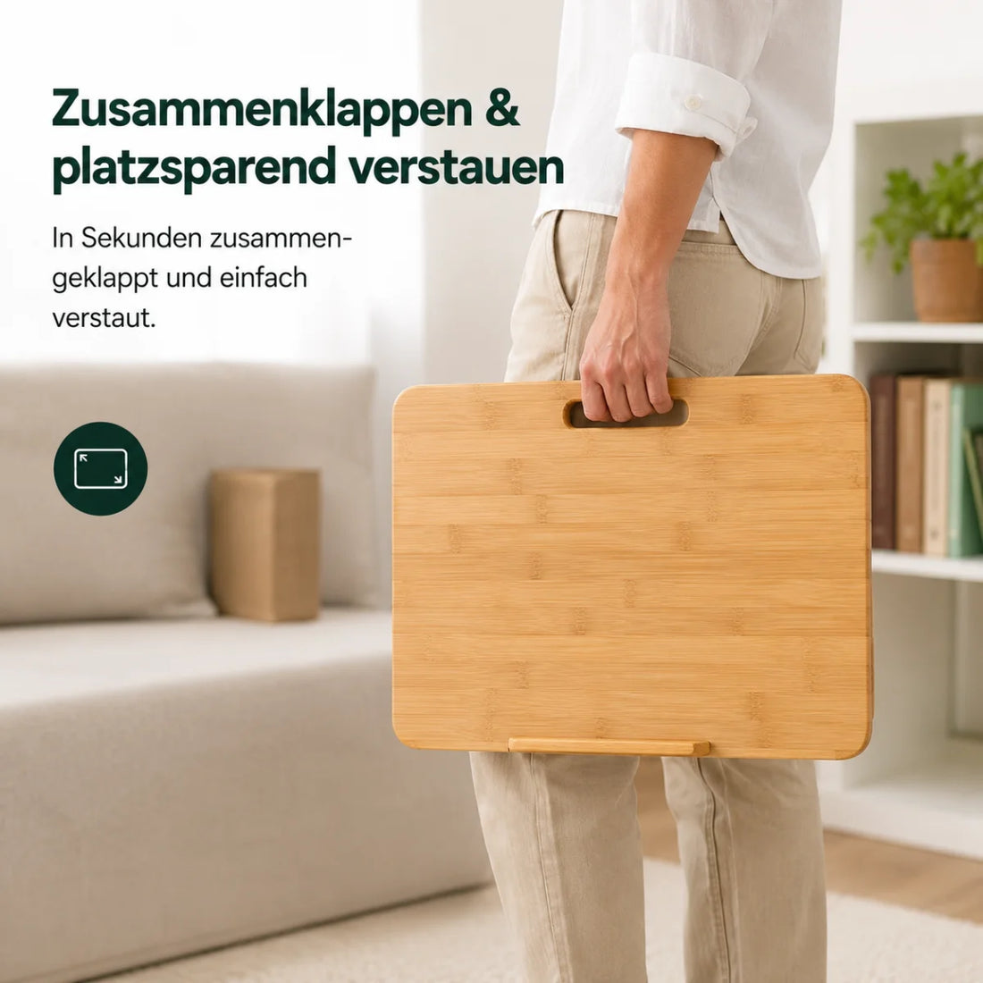 Bambus-Laptoptisch klappbar mit Schublade – Detailansicht 4