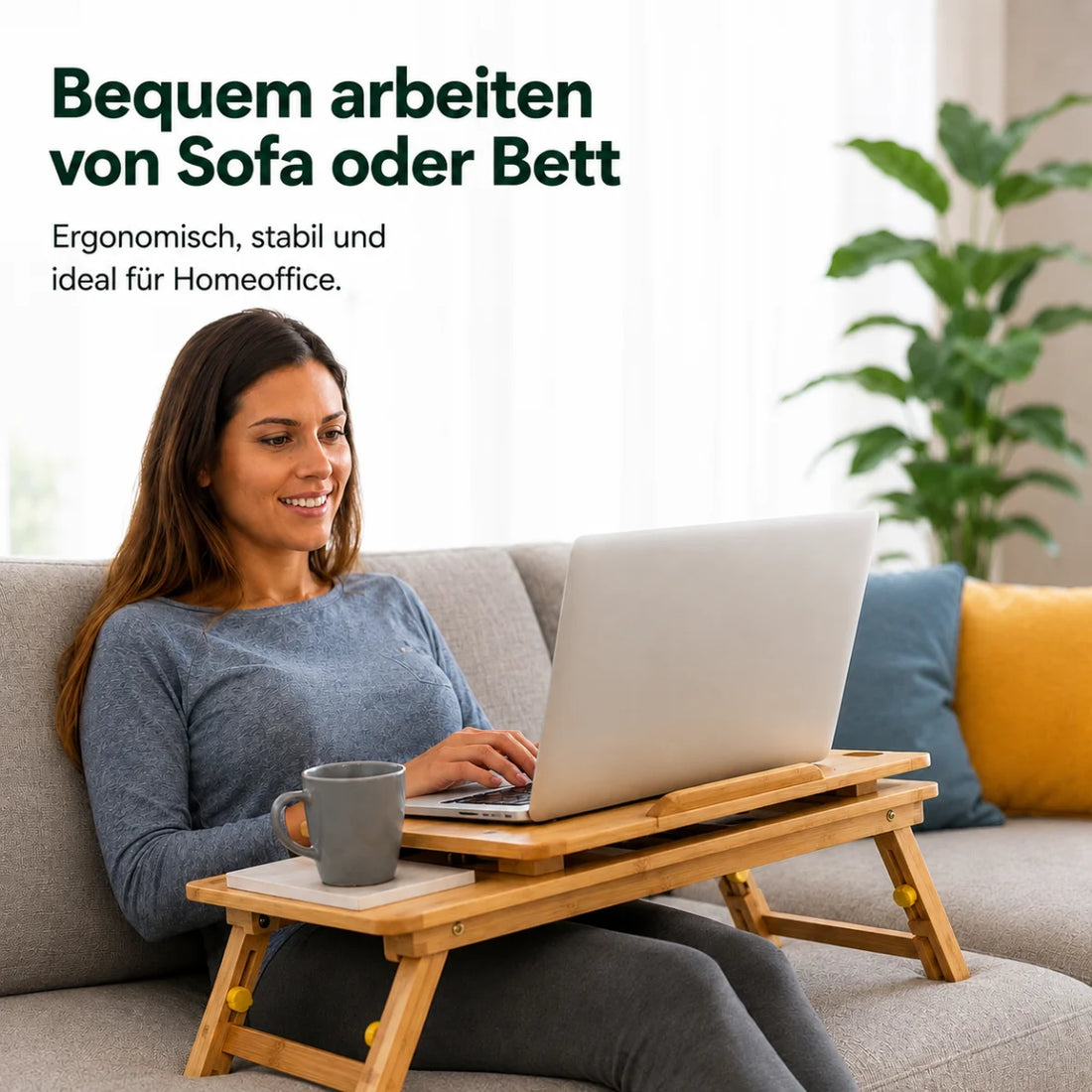Bambus-Laptoptisch klappbar mit Schublade – Detailansicht 5