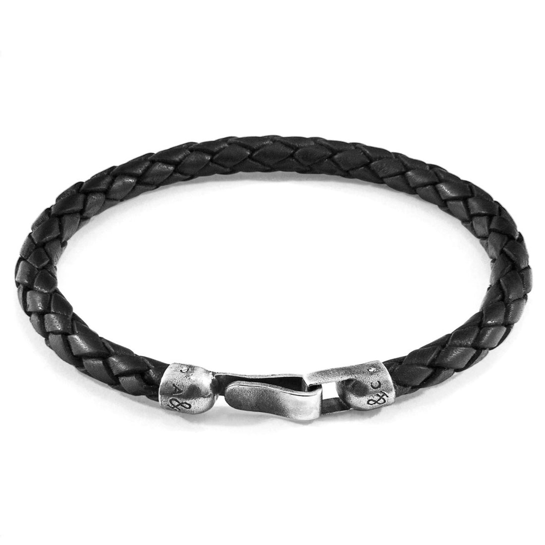 Skye Silberarmband aus geflochtenem Leder – Tiefschwarz – Detailansicht 1