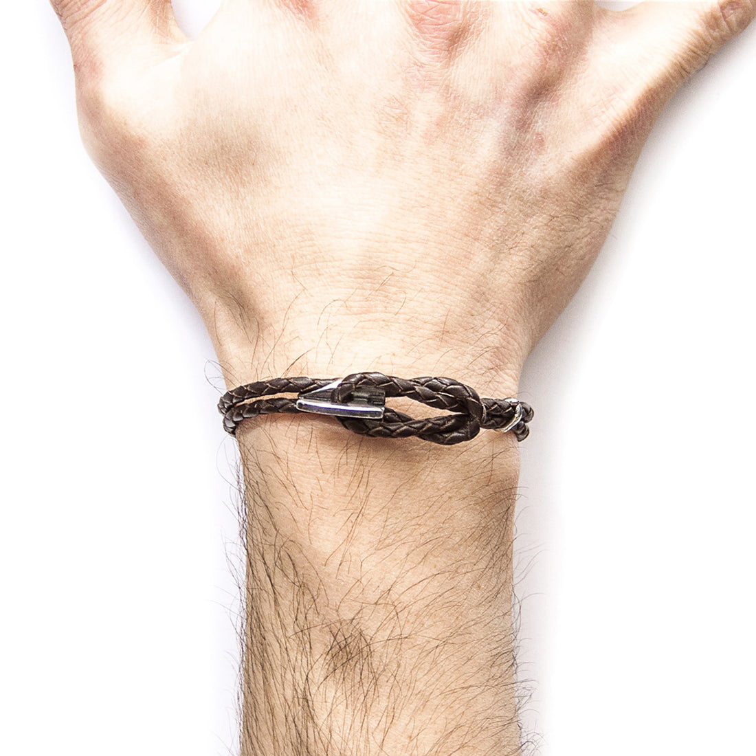 Padstow Silberarmband aus geflochtenem Leder – Dunkelbraun – Detailansicht 3