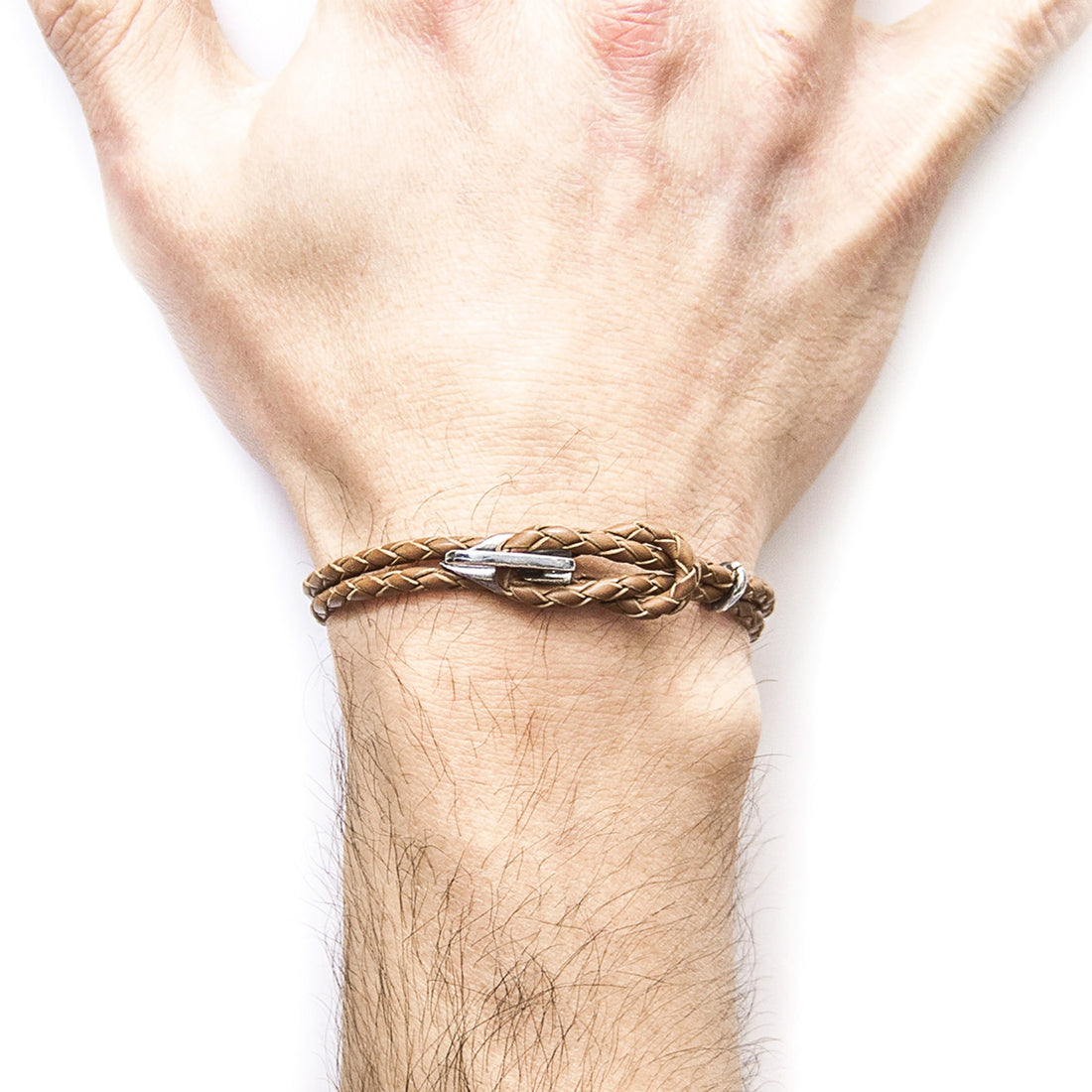 Padstow Silberarmband aus geflochtenem Leder – Hellbraun – Detailansicht 2