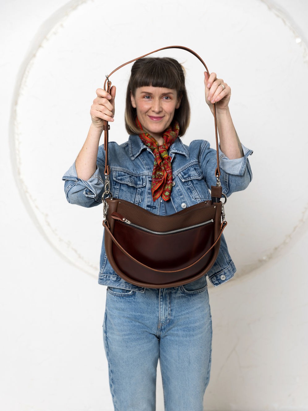 Lederhandtasche STELLA – Braun & Cognac – Detailansicht 5