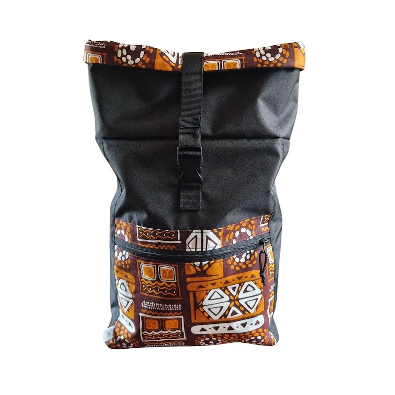 Wasserdichter Rolltop-Rucksack – Orange-Muster – Detailansicht 1