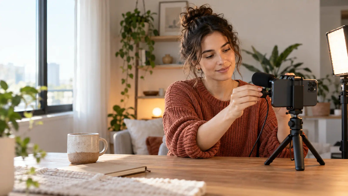 Handyvideo mit Smartphone, Stativ, Mikrofon und Licht aufnehmen