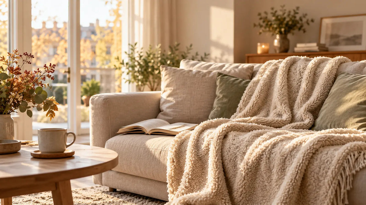 Heizdecke oder Wärmeunterbett im gemütlichen Wohnzimmer