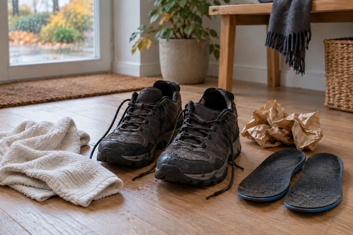 Nasse Schuhe richtig trocknen