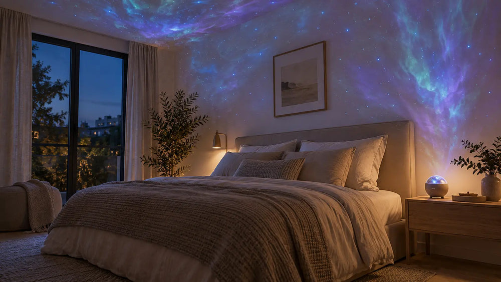 Sternenprojektor im Schlafzimmer mit Lichtstimmung