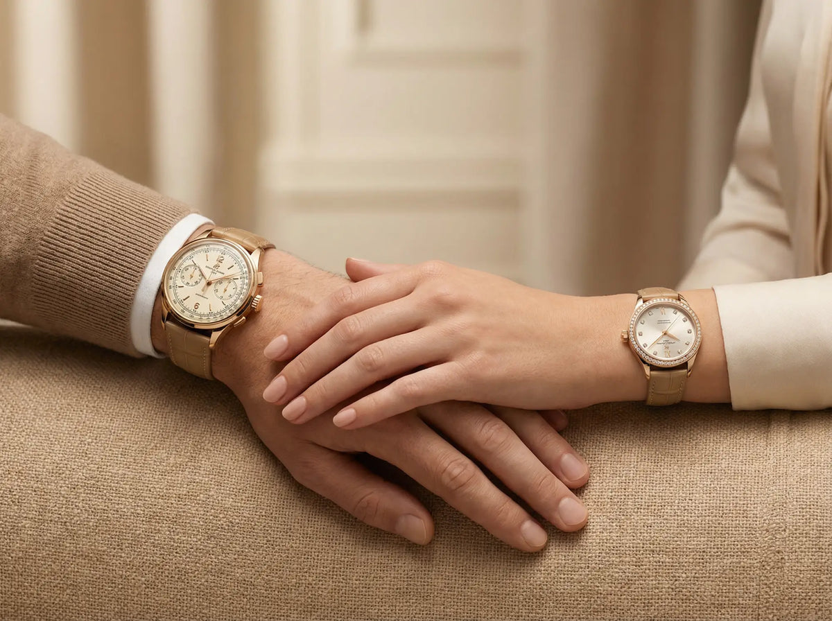 Zwei Personen mit goldfarbenen Armbanduhren am Handgelenk