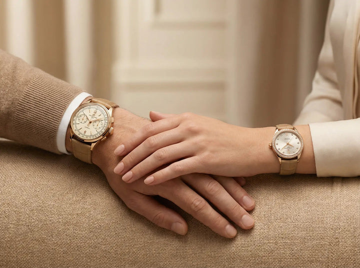 Zwei Personen mit goldfarbenen Armbanduhren am Handgelenk