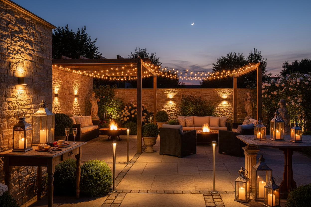 Außenbeleuchtung für Garten und Terrasse – moderne Wandleuchten, Solarlampen, LED-Lichterketten und dekorative Laternen für stimmungsvolles Ambientelicht im Außenbereich