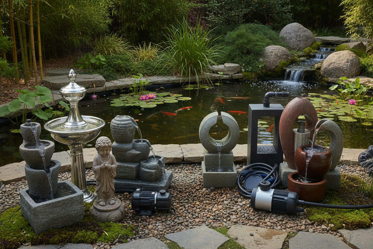 Teiche und Wassergärten Dekoration mit Gartenbrunnen, Wasserpumpen und Wasserspielen in orientalischen und modernen Designs für Außenbereiche
