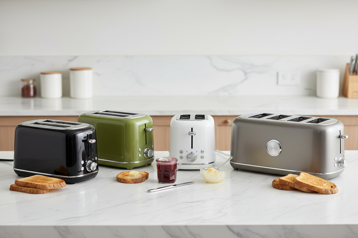 Moderne Toaster mit 2 bis 3 Schlitzen aus Edelstahl – gleichmäßige Bräunung, Auftaufunktion und variable Röstgrade für perfektes Frühstück und knusprigen Toast