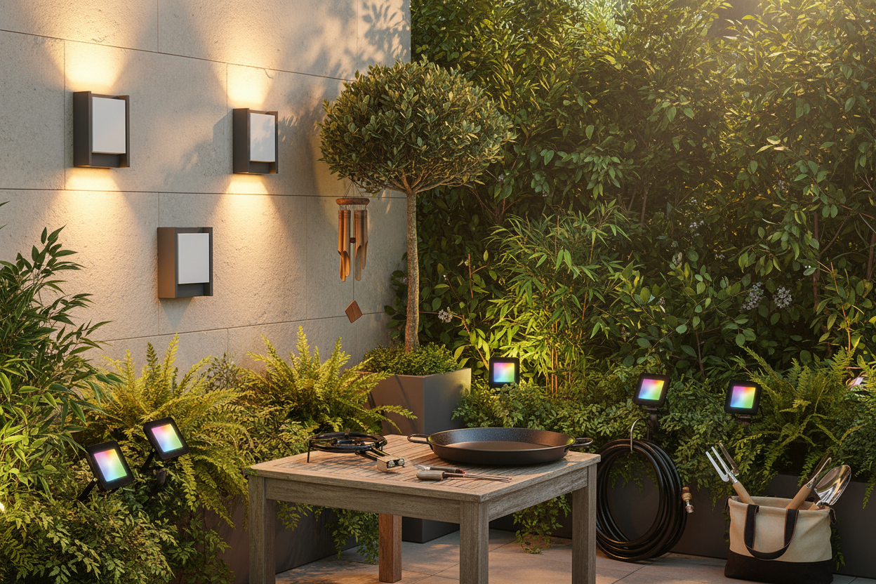 Garten Kollektion mit Outdoor-Beleuchtung, LED-Strahlern, Wandleuchten, Bambus-Carillon und Outdoor-Kochzubehör für Terrasse und Garten bei AWK Flagship