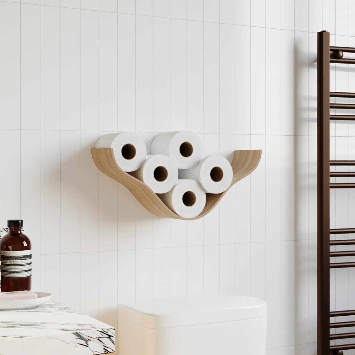 Handgefertigter Toilettenpapierhalter aus Holz – Cloud – Produktansicht 3
