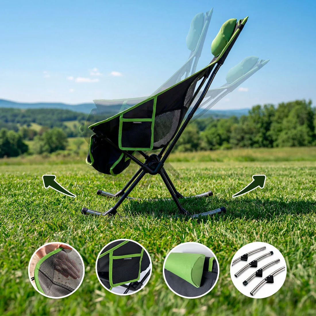 Trillow Camping-Schaukelstuhl klappbar bis 120 kg – Detailansicht 1