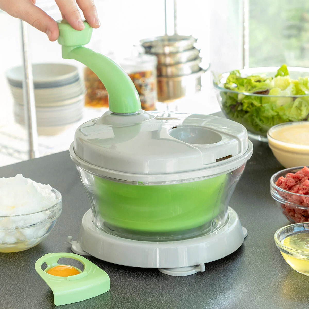 Chopix 4 in 1 Küchenhelfer mit Behälter, Deckel und Zubehör