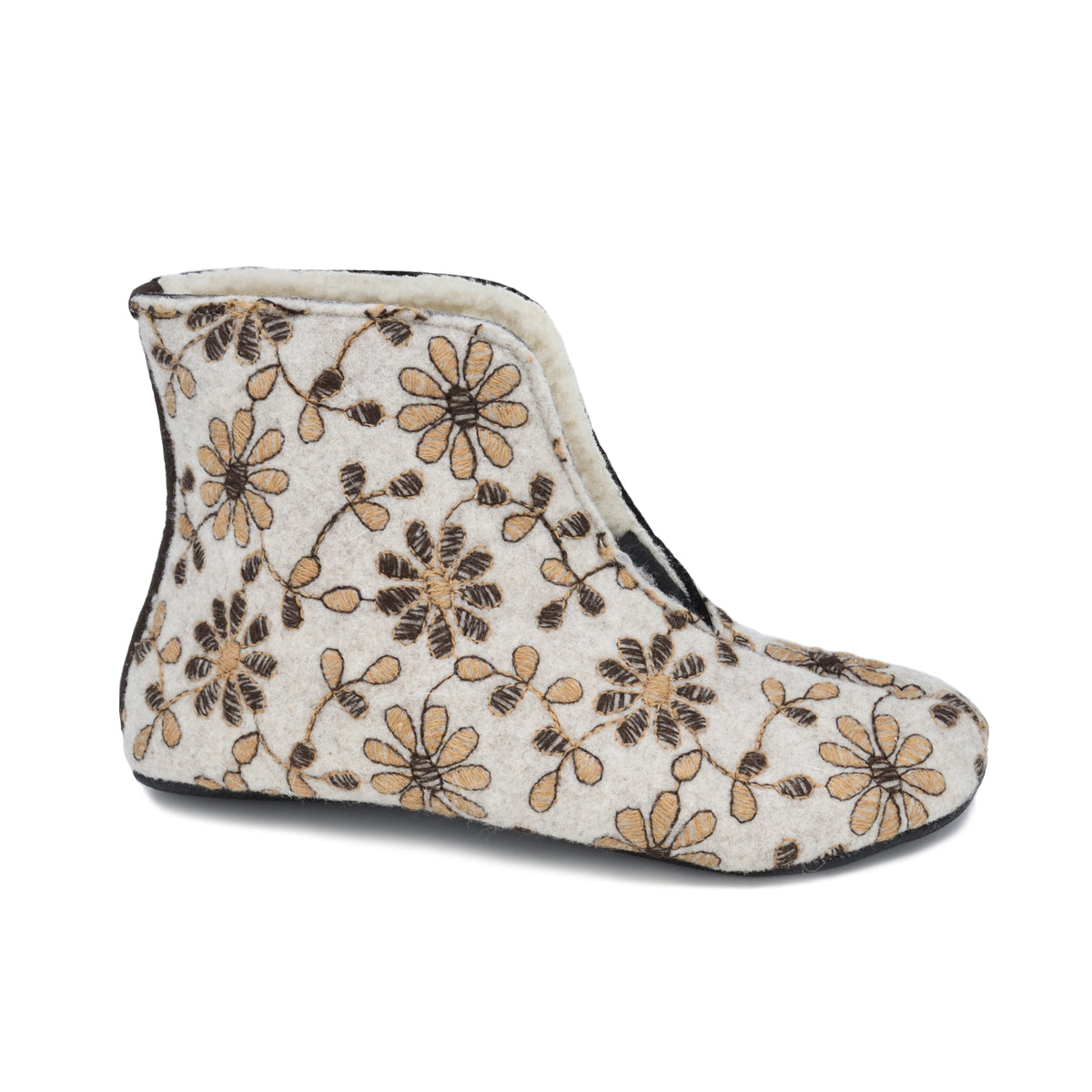 Naturfilz und Schafwolle Hausschuhe Trolla – Blumenmuster – Produktansicht 2