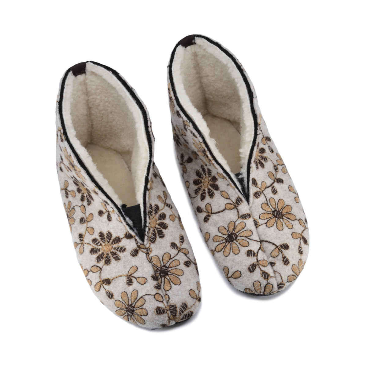 Naturfilz und Schafwolle Hausschuhe Trolla – Blumenmuster