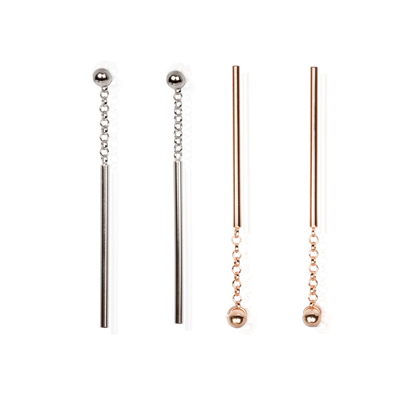 Dots Falling Ohrringe – Roségold und Silber – Produktansicht 2
