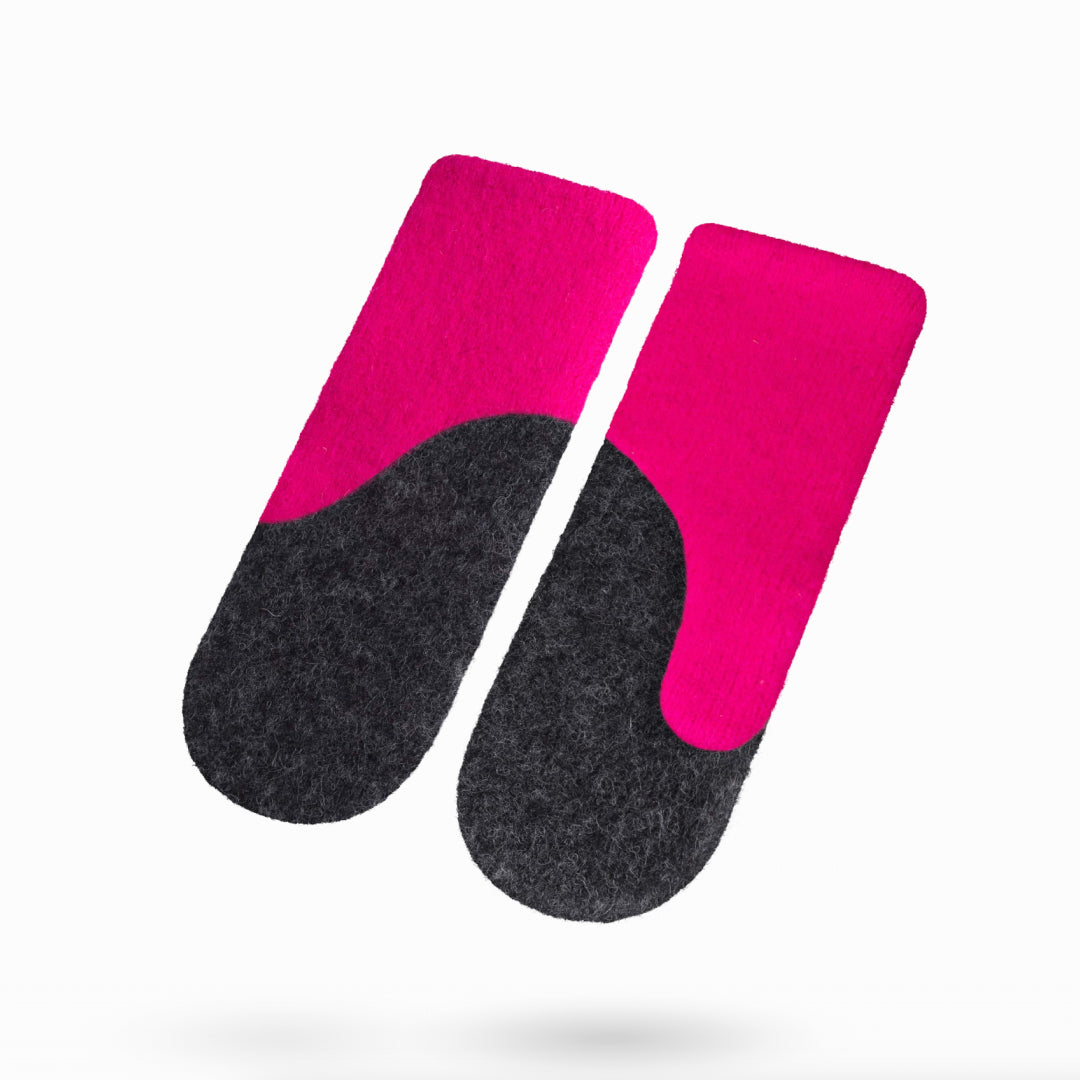 Gefilzte Wollhandschuhe – Neon Rosa & Dark Grau – Produktansicht 3