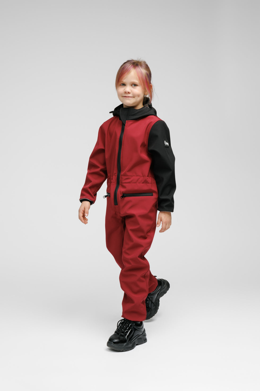 Kinder-Softshell-Overall SUNSET RED – Detailansicht 1