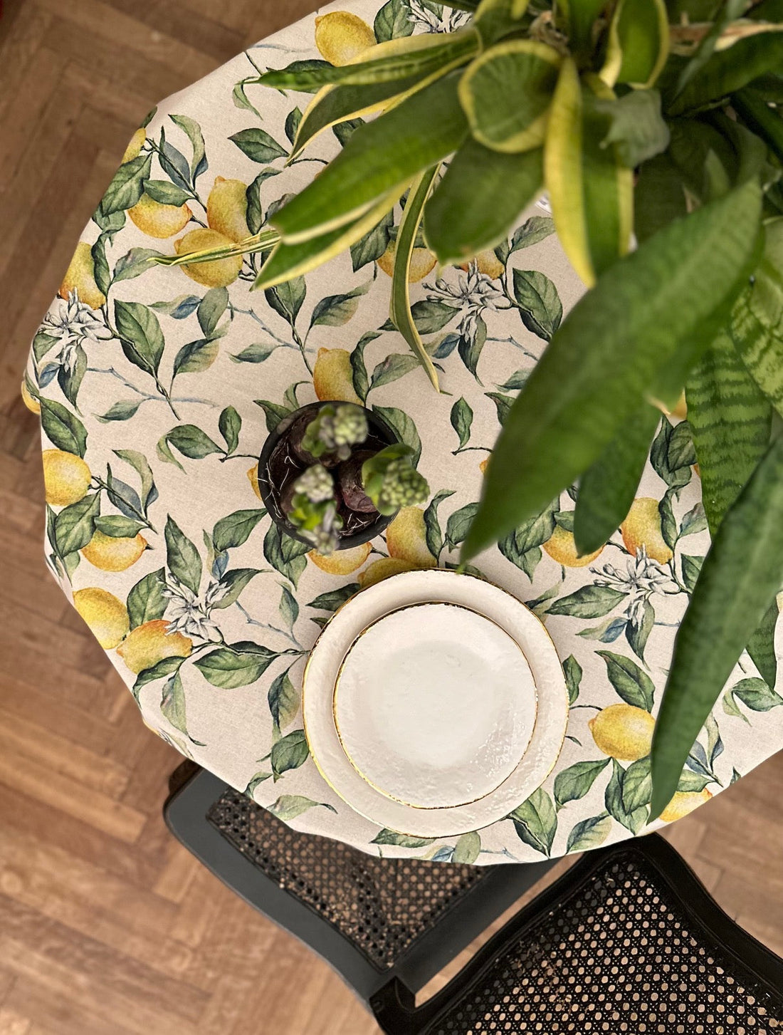 Runde Tischdecke – Lemon Linen – Detailansicht 1