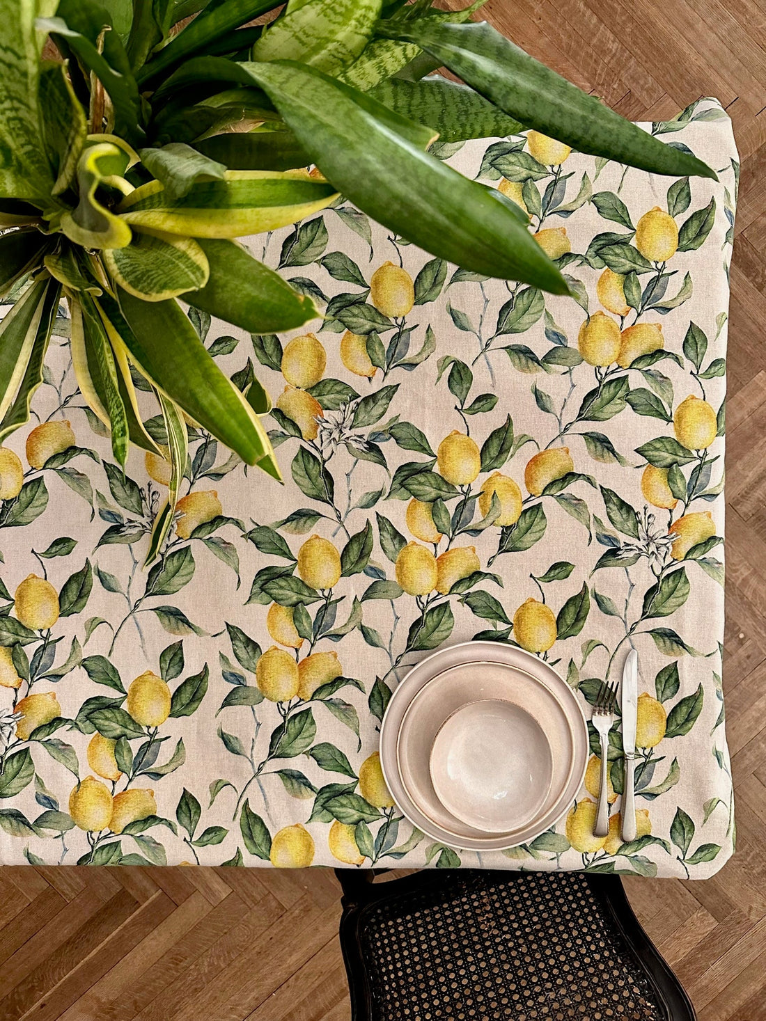 Rechteckige Tischdecke – Lemon Linen – Detailansicht 1