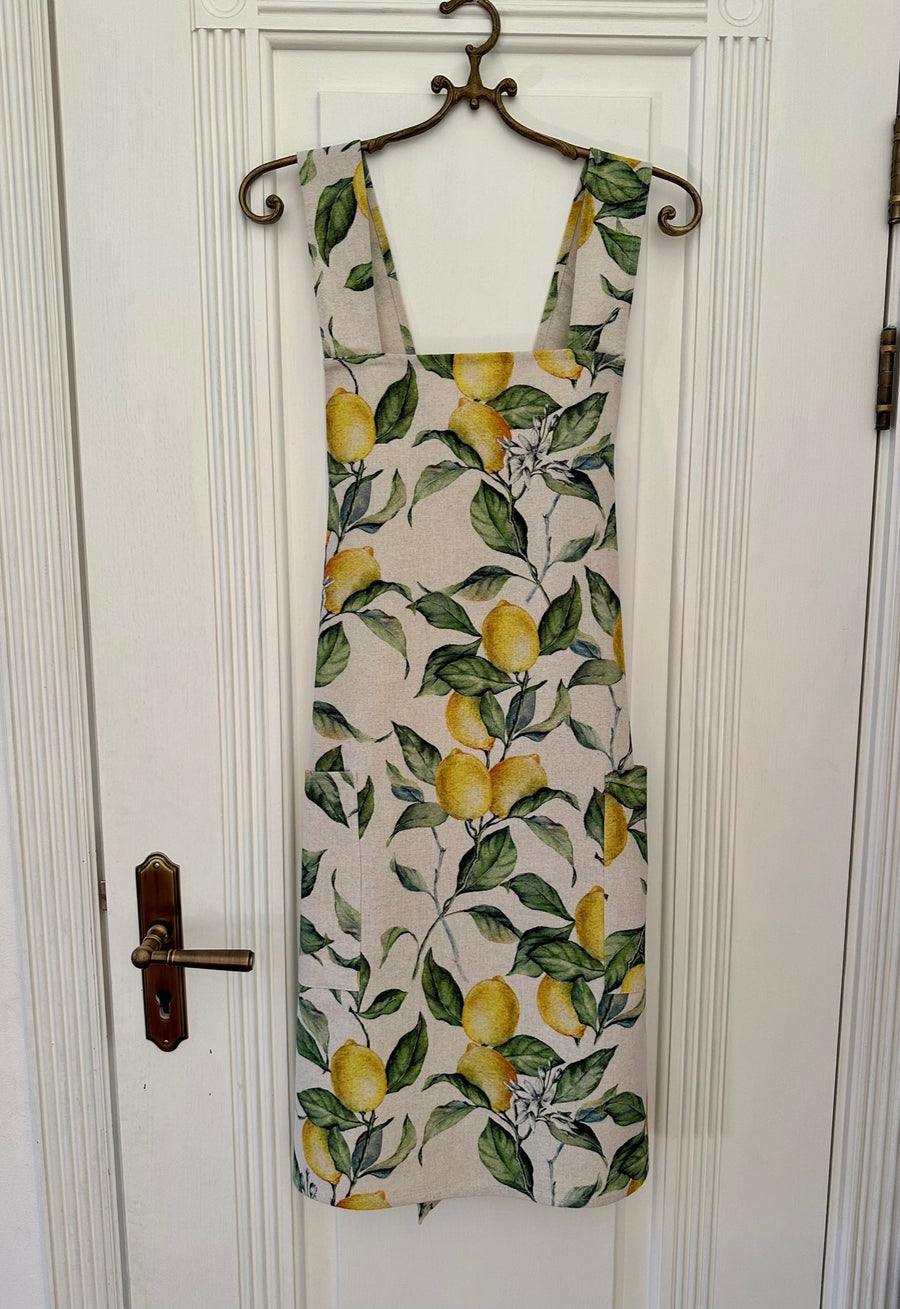 Damenschürze mit gekreuzten Trägern – Lemon Linen