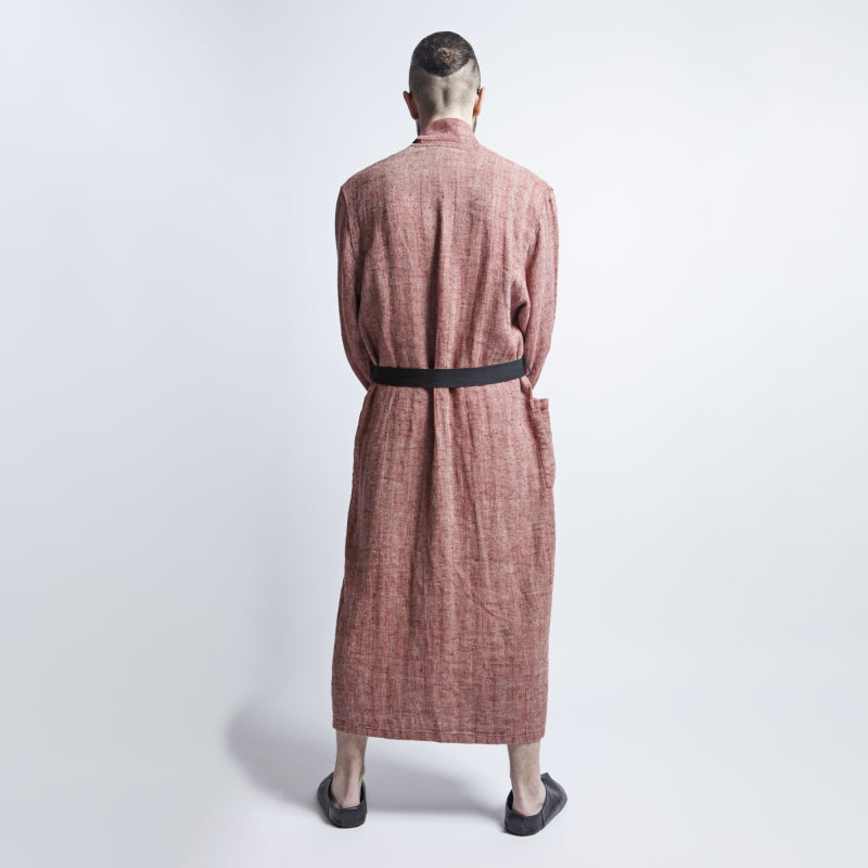 Herrenbademantel aus Leinen – Rot Fishbone – Produktansicht 4