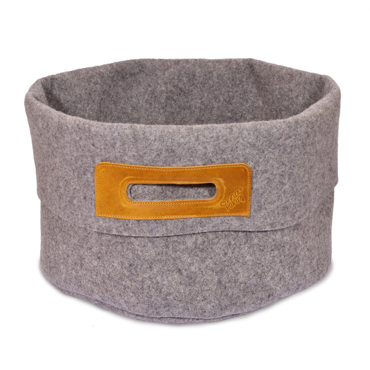 Wollfilz OmaKing Korb – Grau/Cognac