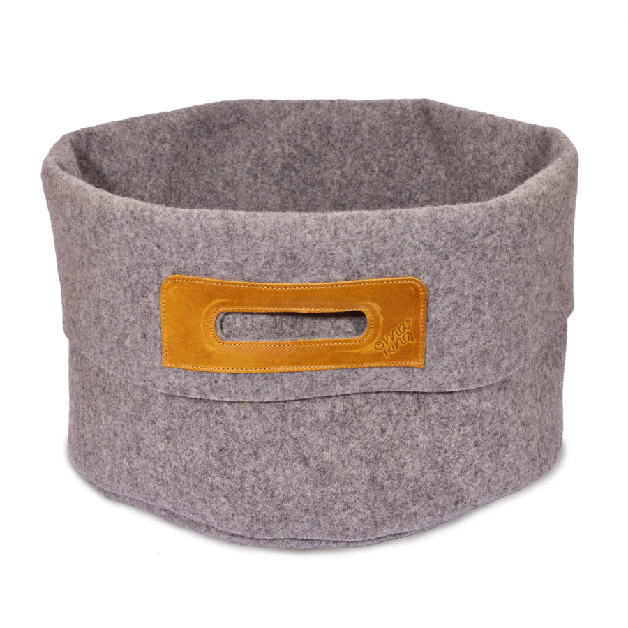 Wollfilz OmaKing Korb – Grau/Cognac