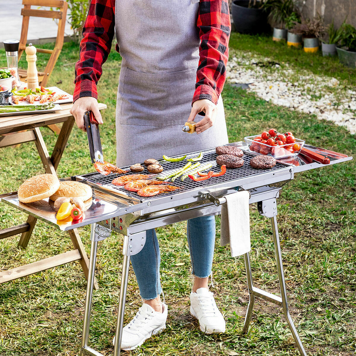 Pack Zusammenklappbarer Holzkohlegrill aus Edelstahl und Grill- und Backmatte – Produktansicht 3