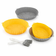 4er-Pack Silikonkörbe mit Griffen für Heißluftfritteuse und 2 Küchenpinsel