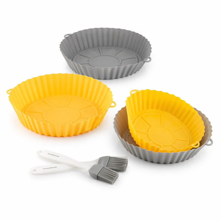 4er-Pack Silikonkörbe mit Griffen für Heißluftfritteuse und 2 Küchenpinsel