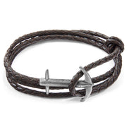 Admiral Anchor Silberarmband aus geflochtenem Leder – Dunkelbraun