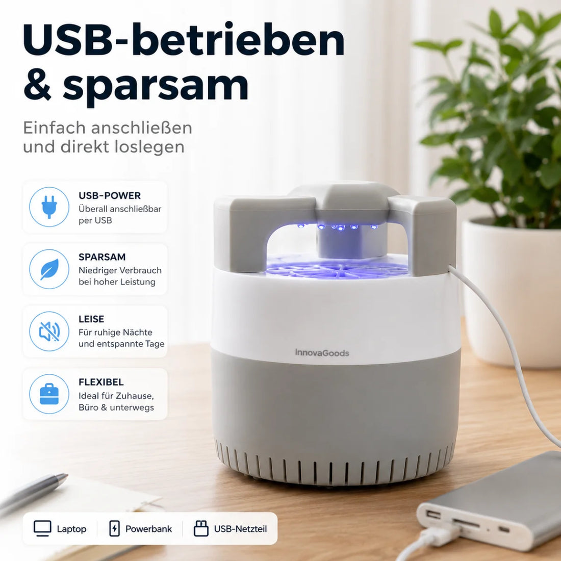 Anti-Mücken-Sauglampe mit UV-Licht und USB – Detailansicht 3