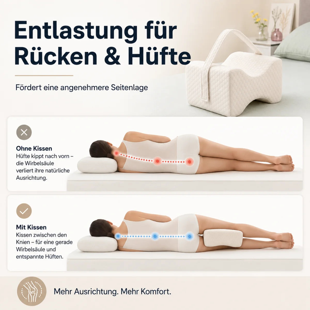 Beinkissen für Seitenschläfer mit Befestigungsband – Produktansicht 4