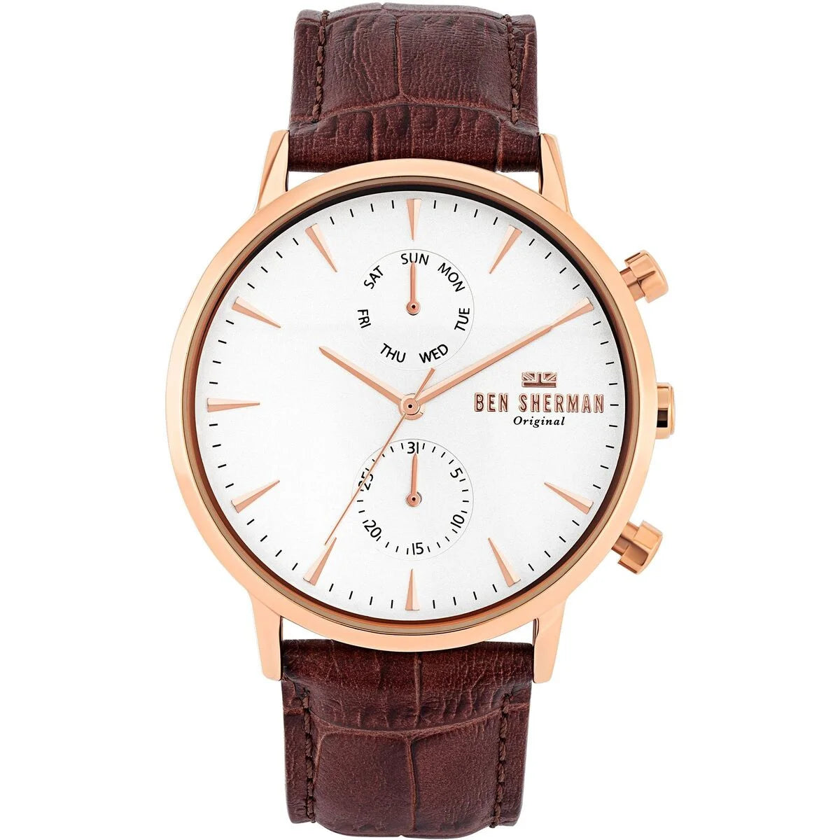 Ben Sherman WB041TRG Herrenuhr mit goldenem Gehäuse und braunem Lederarmband