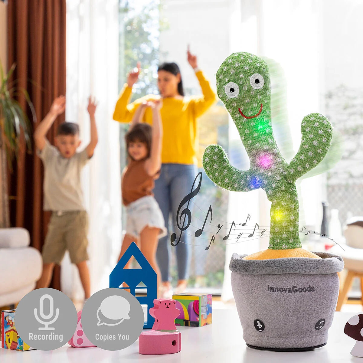 Tanzender und sprechender Kaktus mit Musik und bunten LEDs, wiederaufladbar Cacxi