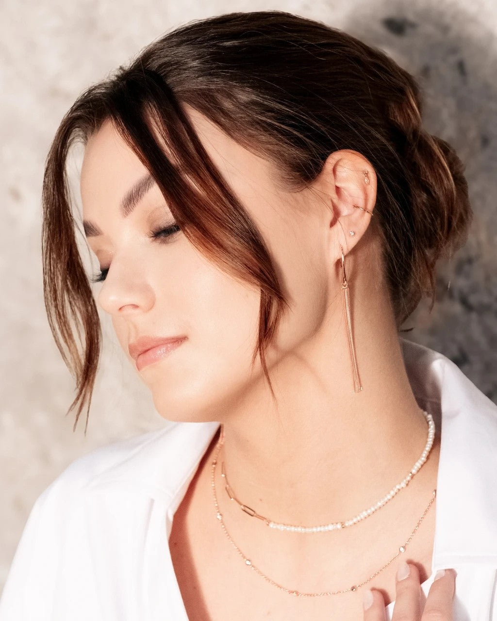 Cherie L – Tassel Ohrringe – Roségold und Silber – Detailansicht 1