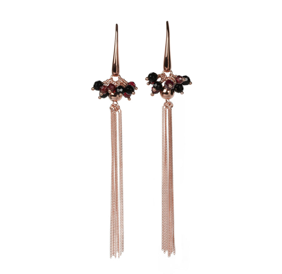 Cherie Black Tassel Ohrringe – Roségold und Silber