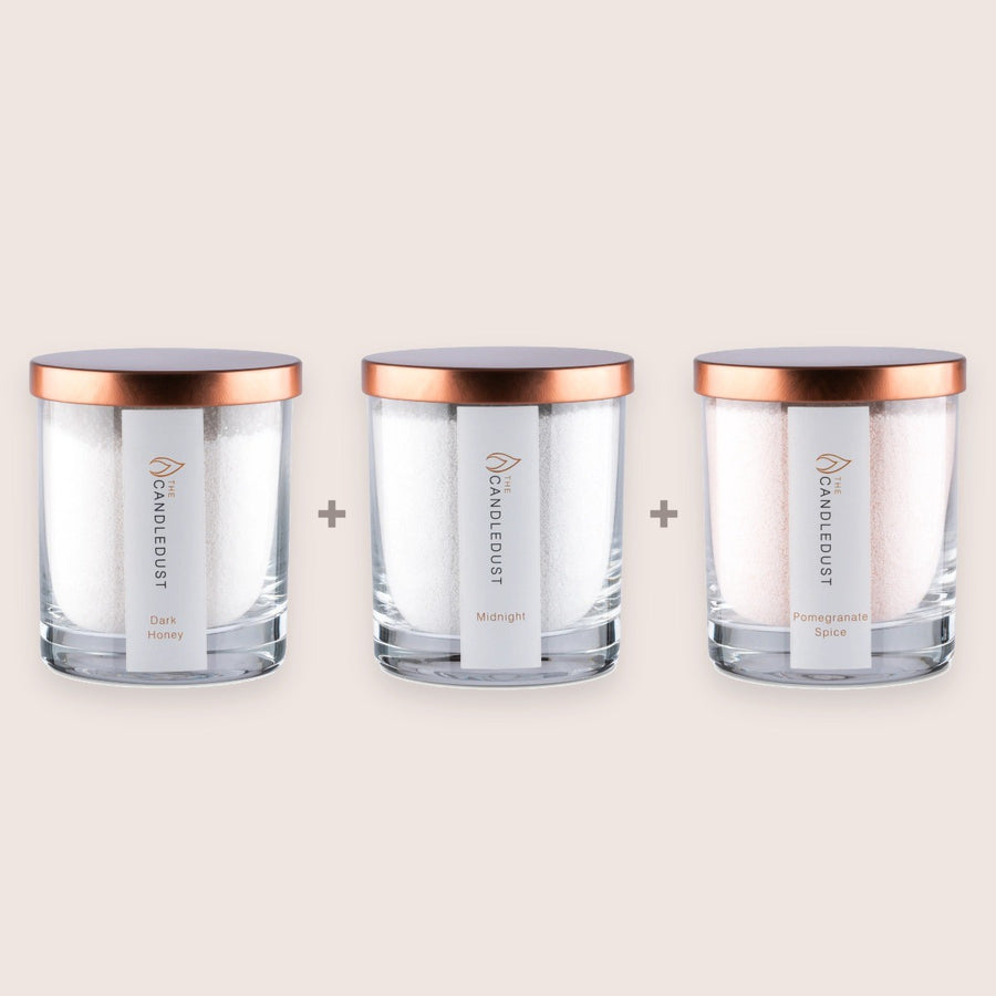 Cosy Discovery Trio, Dark Honey, Midnight, Pomegranate Spice, 3 × 160 g Kerzen