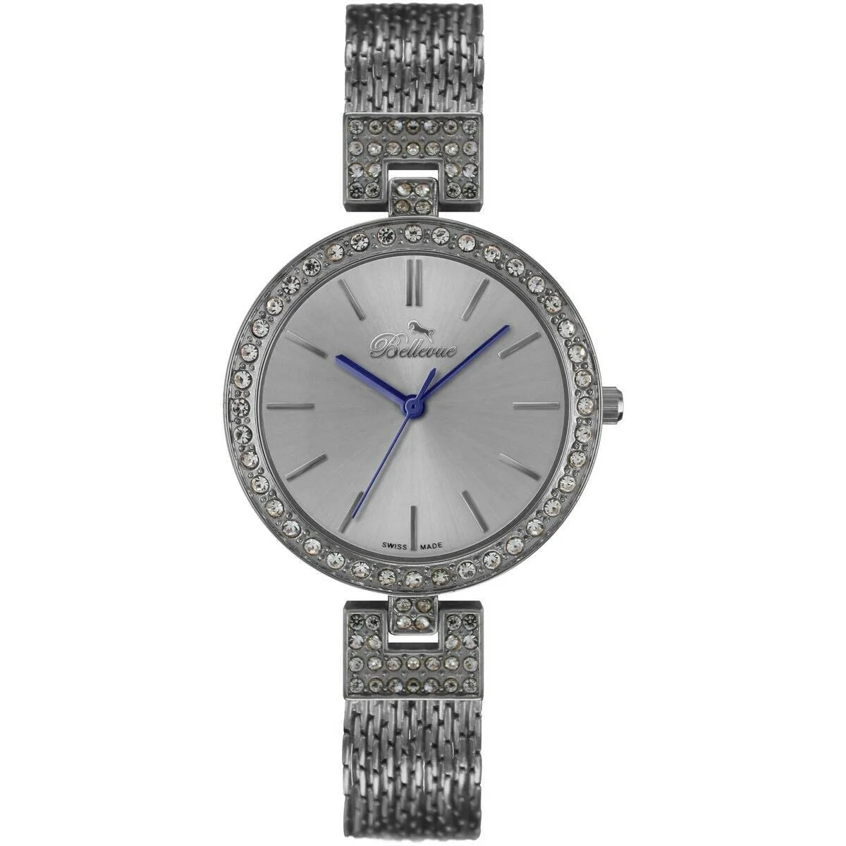 Bellevue B26 Damenuhr in Grau mit Metallarmband, Vorderansicht