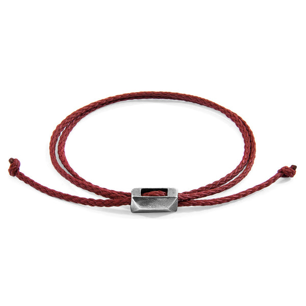 Edward Skinny-Silberarmband aus Seil – Burgunderrot