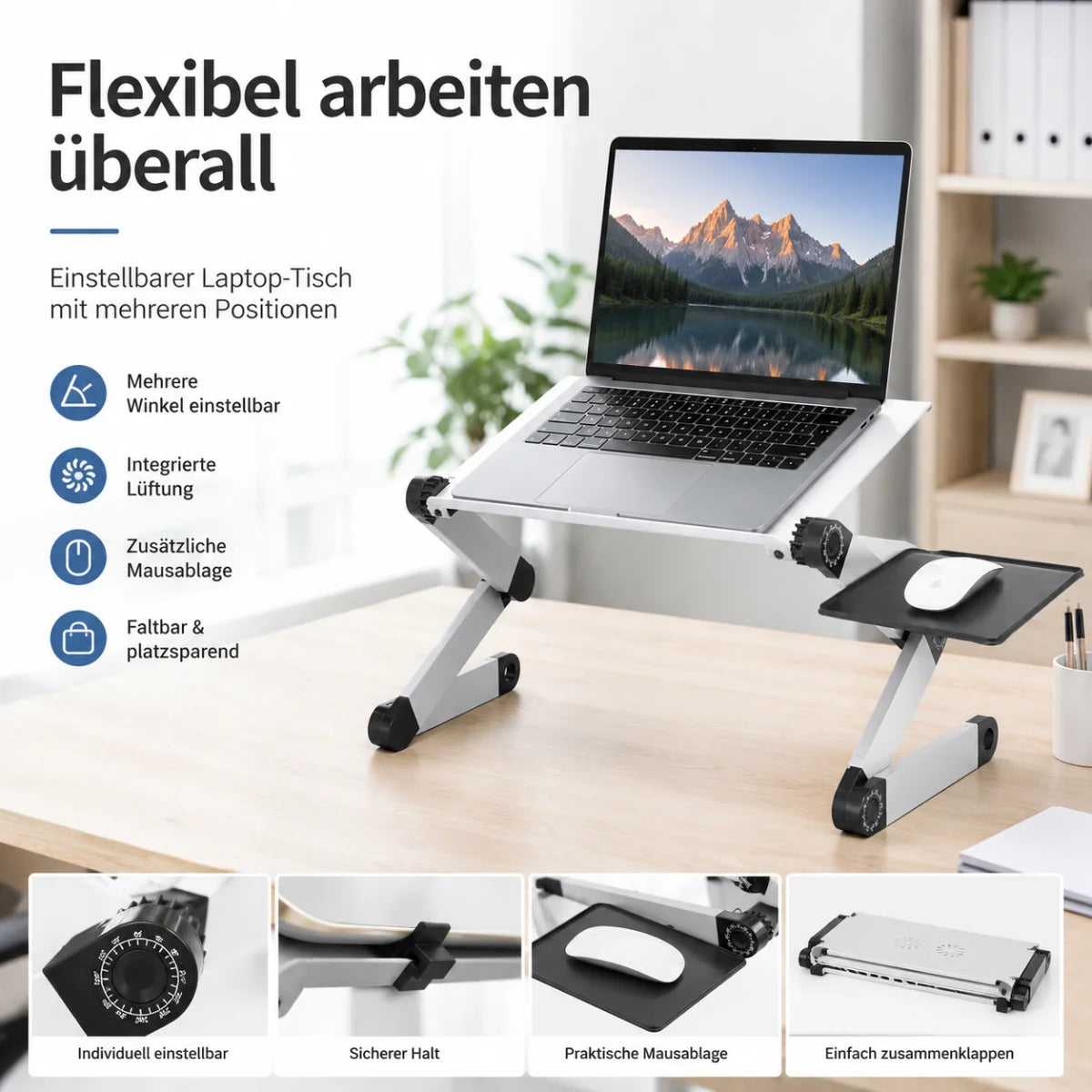 Laptop-Tisch mit Mausablage verstellbar – Produktansicht 2