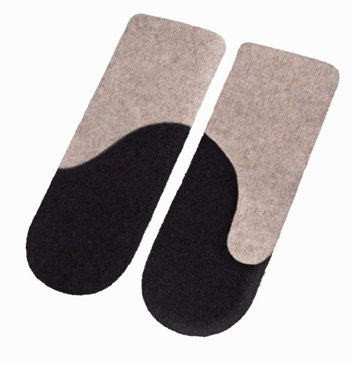 Gefilzte Wollhandschuhe – Beige, Schwarz