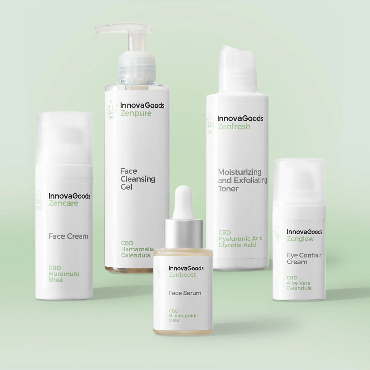 CBD Gesichtspflegeset mit fünf Pflegeprodukten